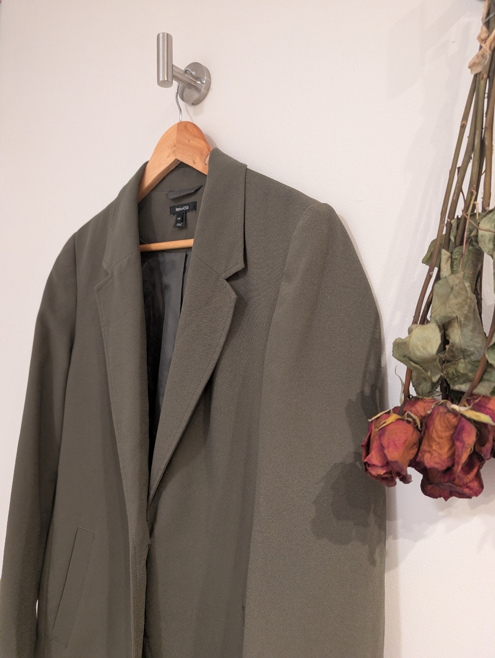 RW&CO - Olive Green Single-Button Long Coat - Picture 5 of 8